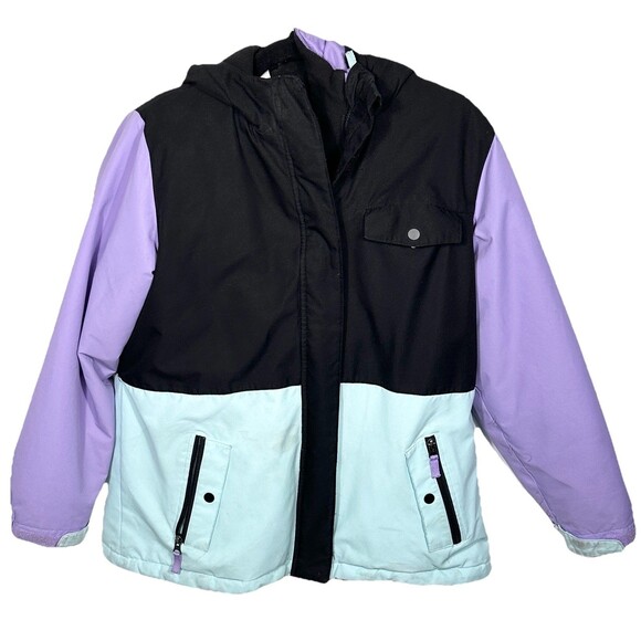 Women’s Winter Snow Ski Jacket Black Purple Teal Full Zip Hooded - Picture 1 of 16